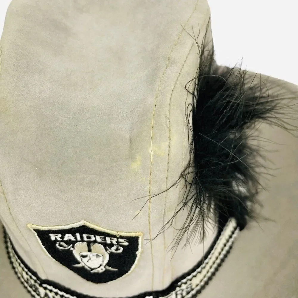 RARE Vintage 80s LOS ANGELES Raiders AJD Suede M Cowboy Western Embroidered Hat